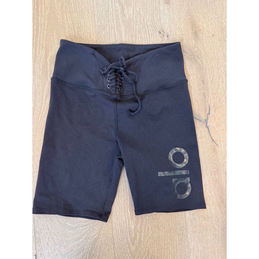 Alo Yoga Black Lace-Up Biker Shorts - Picture 2 of 4